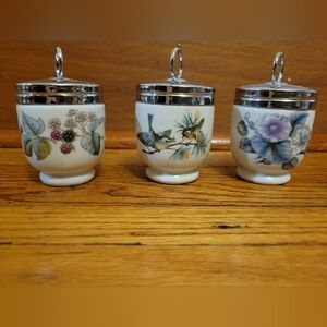 LOT of 3 Egg Royal Worcester Coddlers with Floral Bird Designs